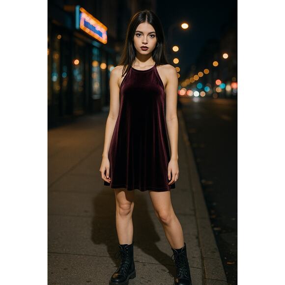 BETSEY JOHNSON Velvet MIni Dress MOODY GOTH Y2K Whimsy Size 8 M NWT Wine Red - Picture 1 of 6